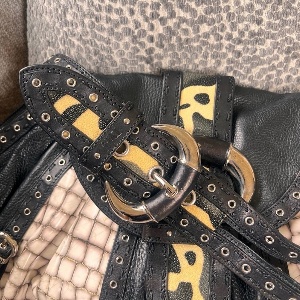 Dior Limited Edition Black Crocodile Textured Leather Savane Chic Flap Bag rare - Picture 8 of 11